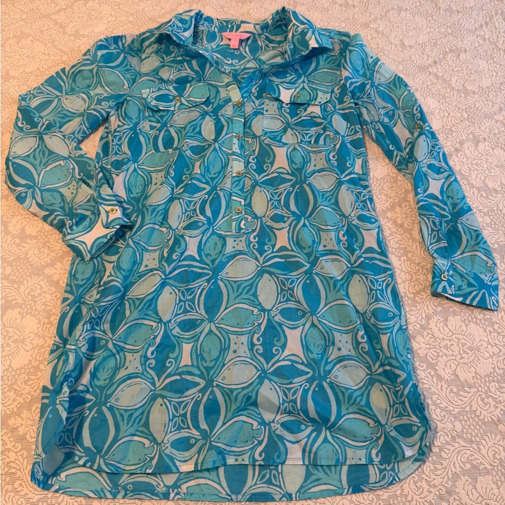 Lilly Pulitzer Teal & Aqua Tunic Top / Cover Up Small
